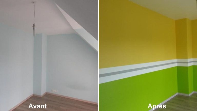 Avant et après : du bleu ciel d'origine au jaune et vert vifs