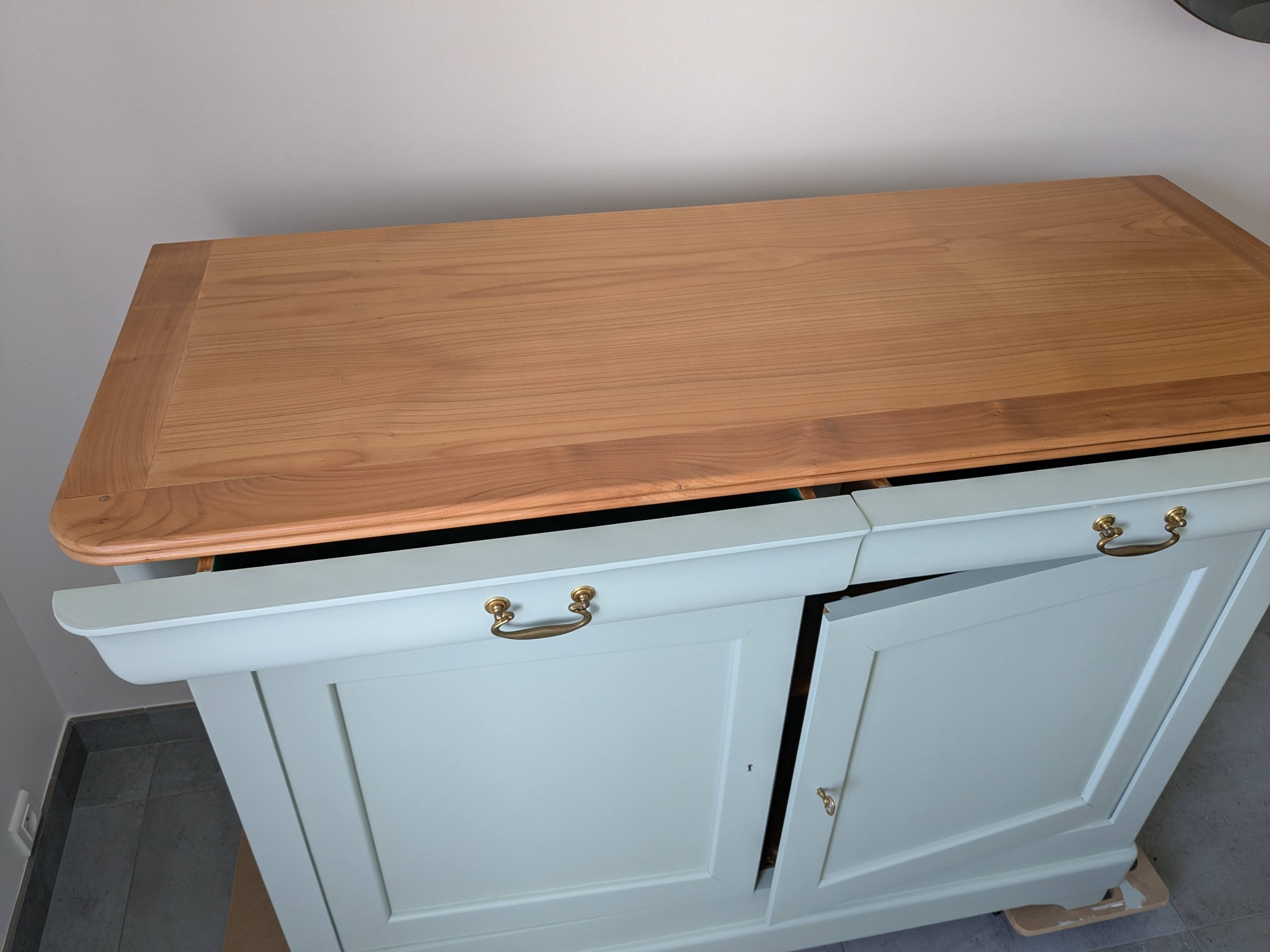 Buffet Louis-Philippe relooké vert d'eau et bois naturel — Blanch'ART